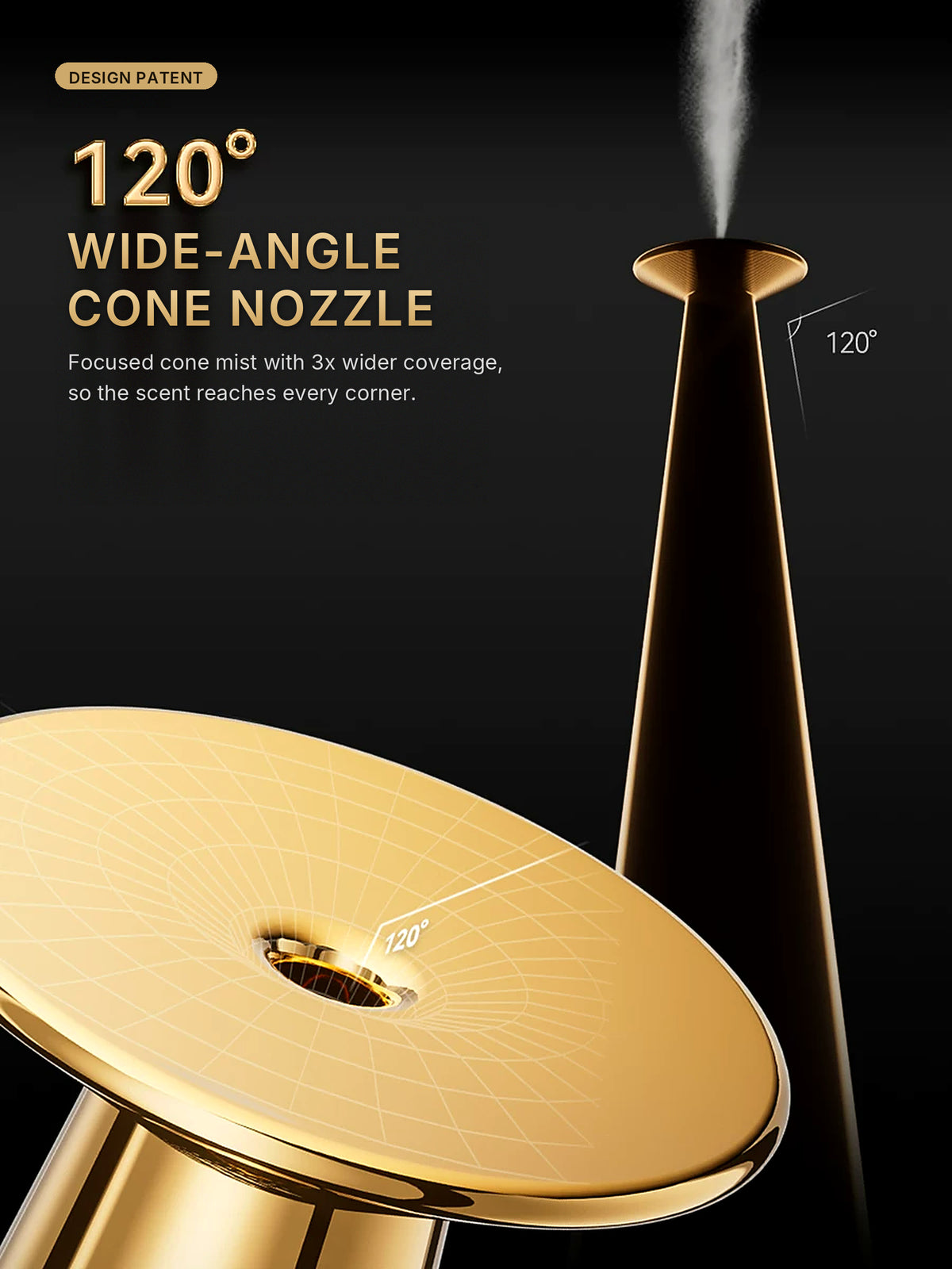 3004 A8L 120° wide-angle cone nozzle for 3x wider scent coverage