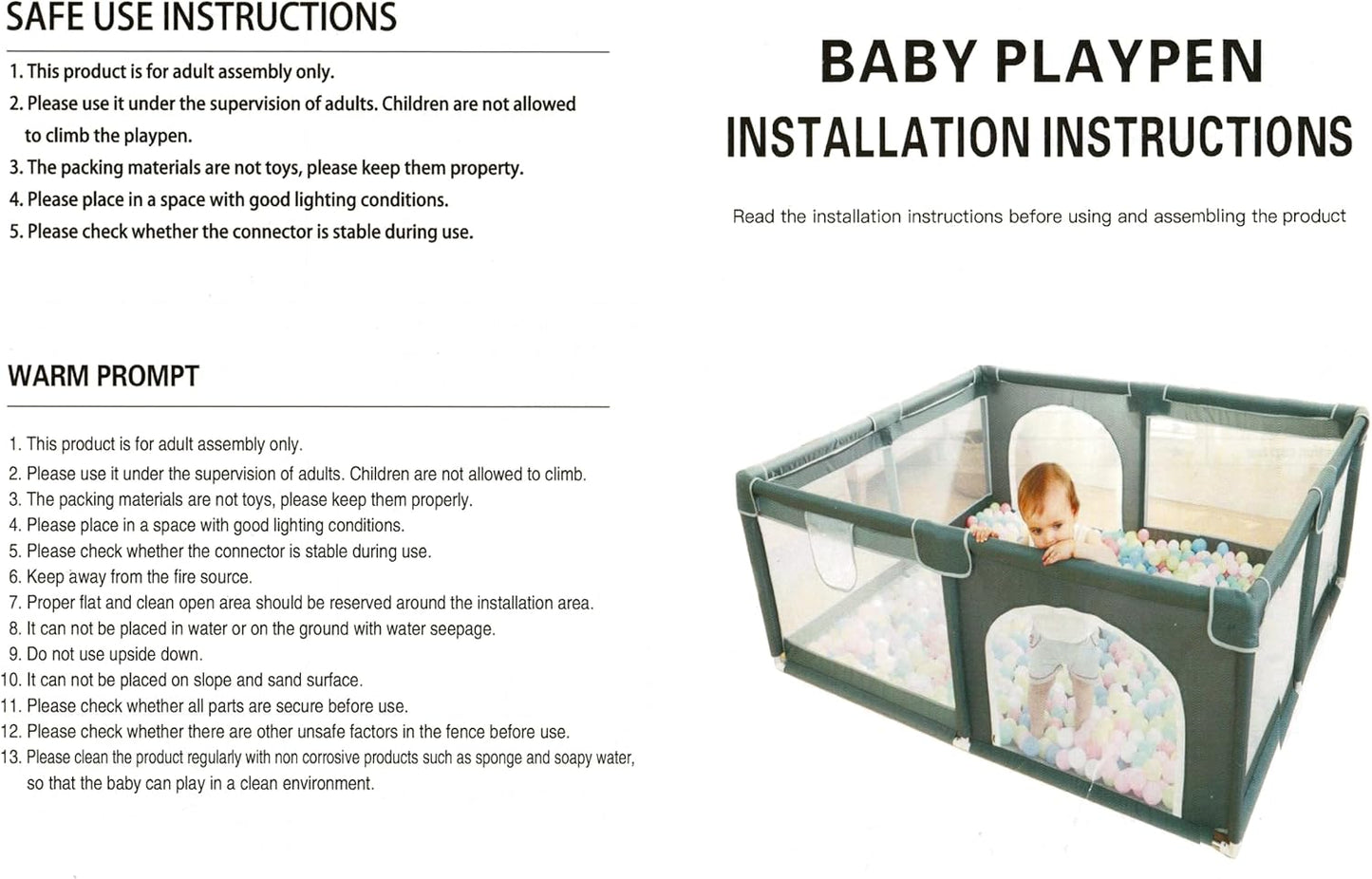 Indoor and Outdoor Baby Playpen with balls for Toddler -Dark Grey