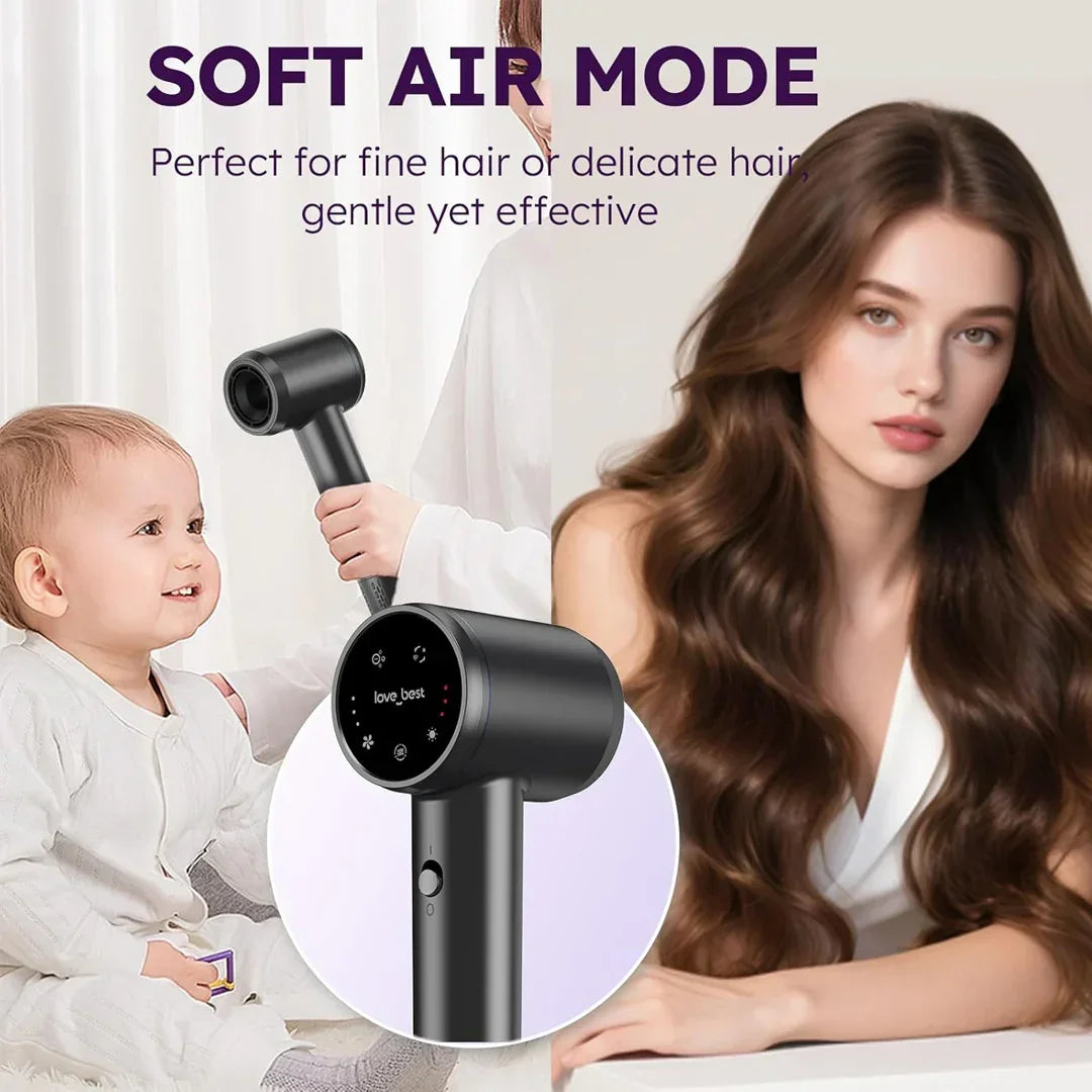Black hair dryer in soft air mode for delicate hair, baby and woman, HOCC UAE online shopping