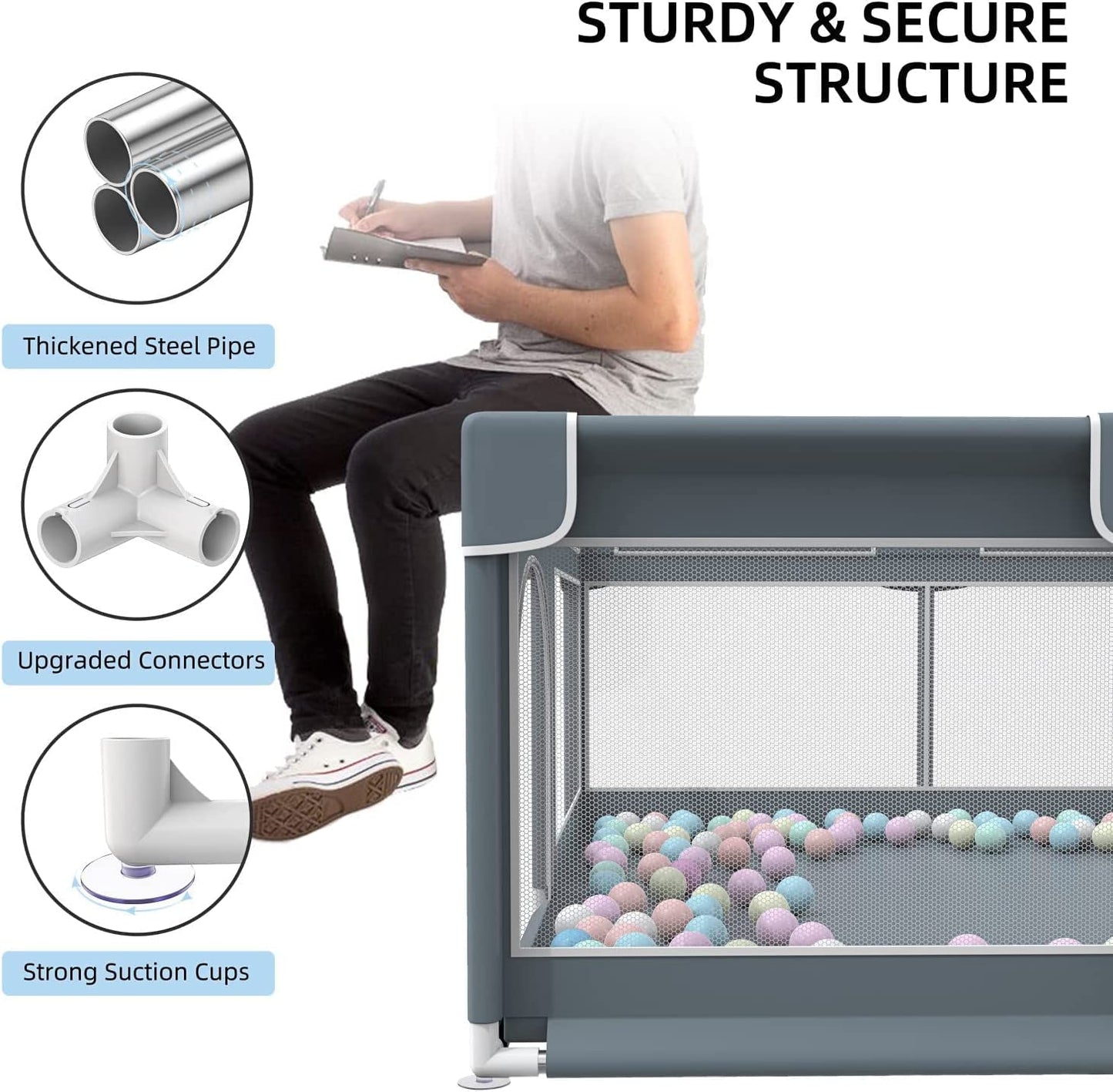 Portable Extra Large Baby Playpen with 50 PCS Ocean Balls - 79 x 63 Inches