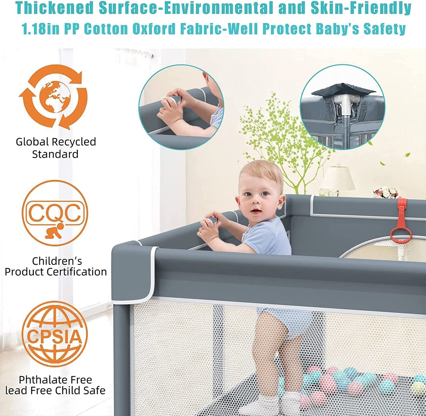 Portable Extra Large Baby Playpen with 50 PCS Ocean Balls - 79 x 63 Inches