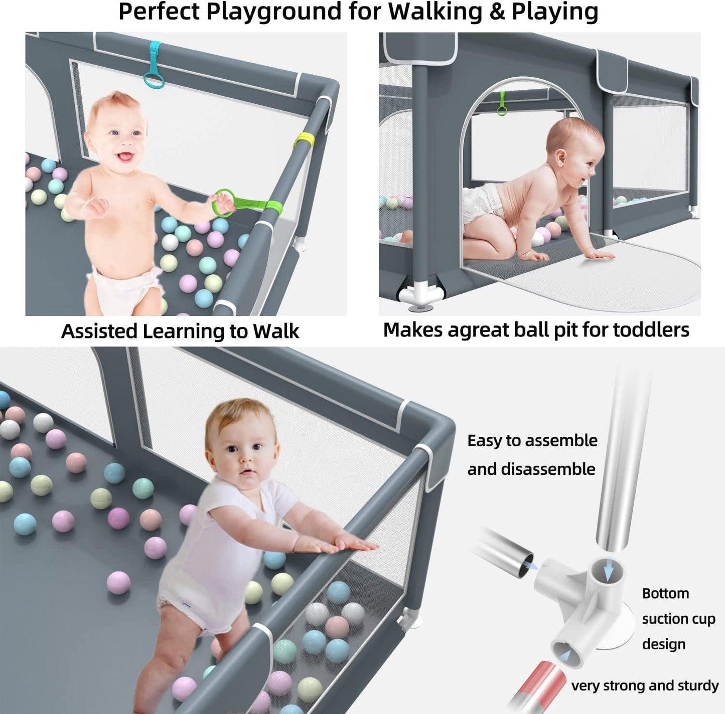 Portable Extra Large Baby Playpen with 50 PCS Ocean Balls - 79 x 63 Inches