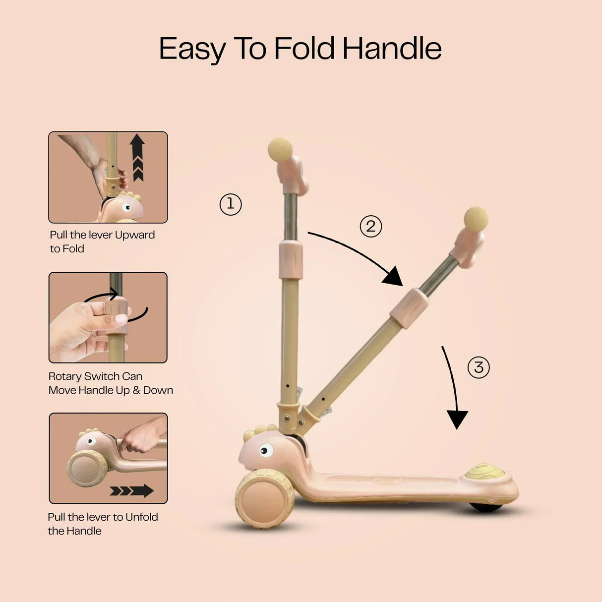 Buy Affordable Snuggle Buggy Foldable Baby Scooter with Adjustable Height (3 Levels) - Pink in Dubai - UAE | Cheap Price