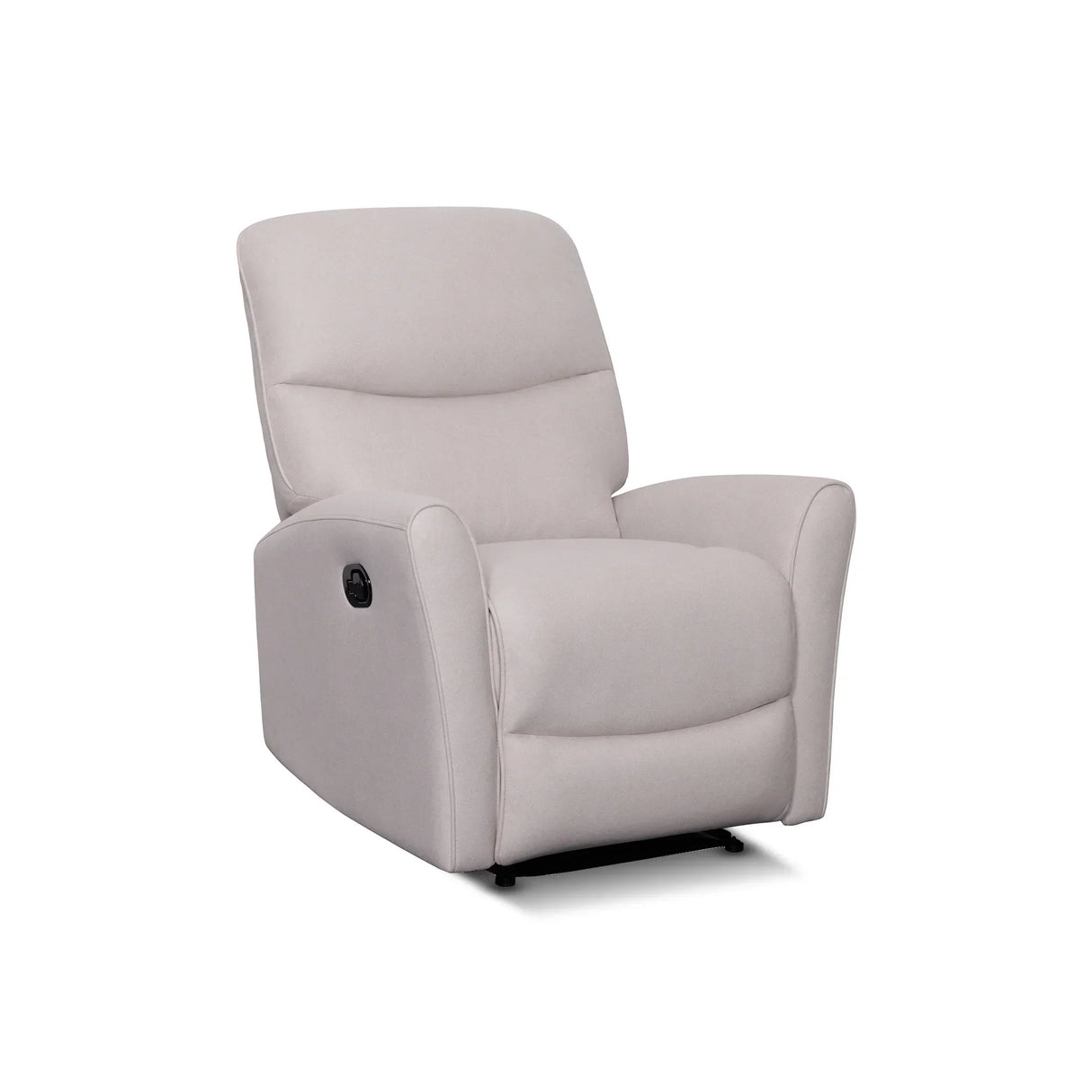 Modern beige fabric recliner chair with side lever on white background