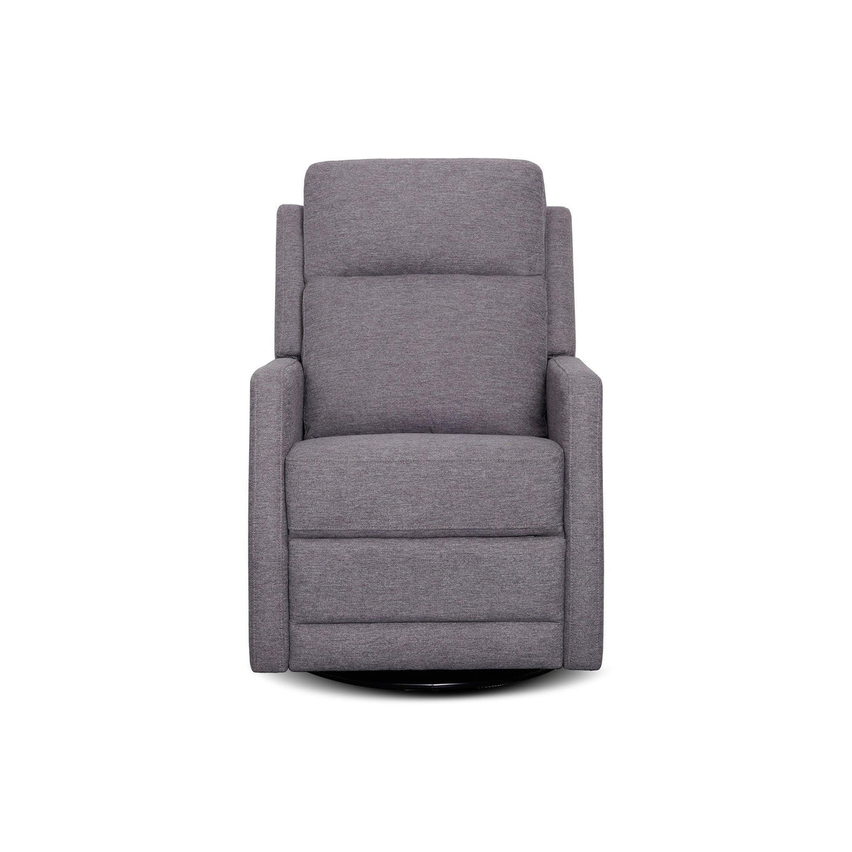 Modern grey fabric recliner chair with padded seat and backrest on white background
