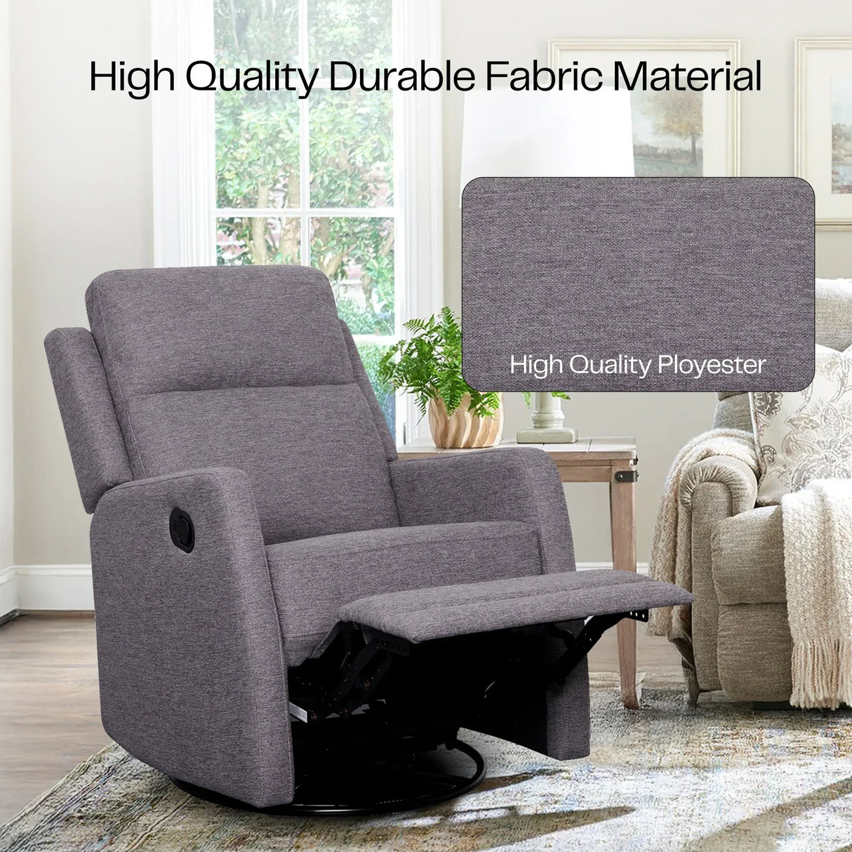 Grey fabric recliner chair with high quality polyester in living room setting
