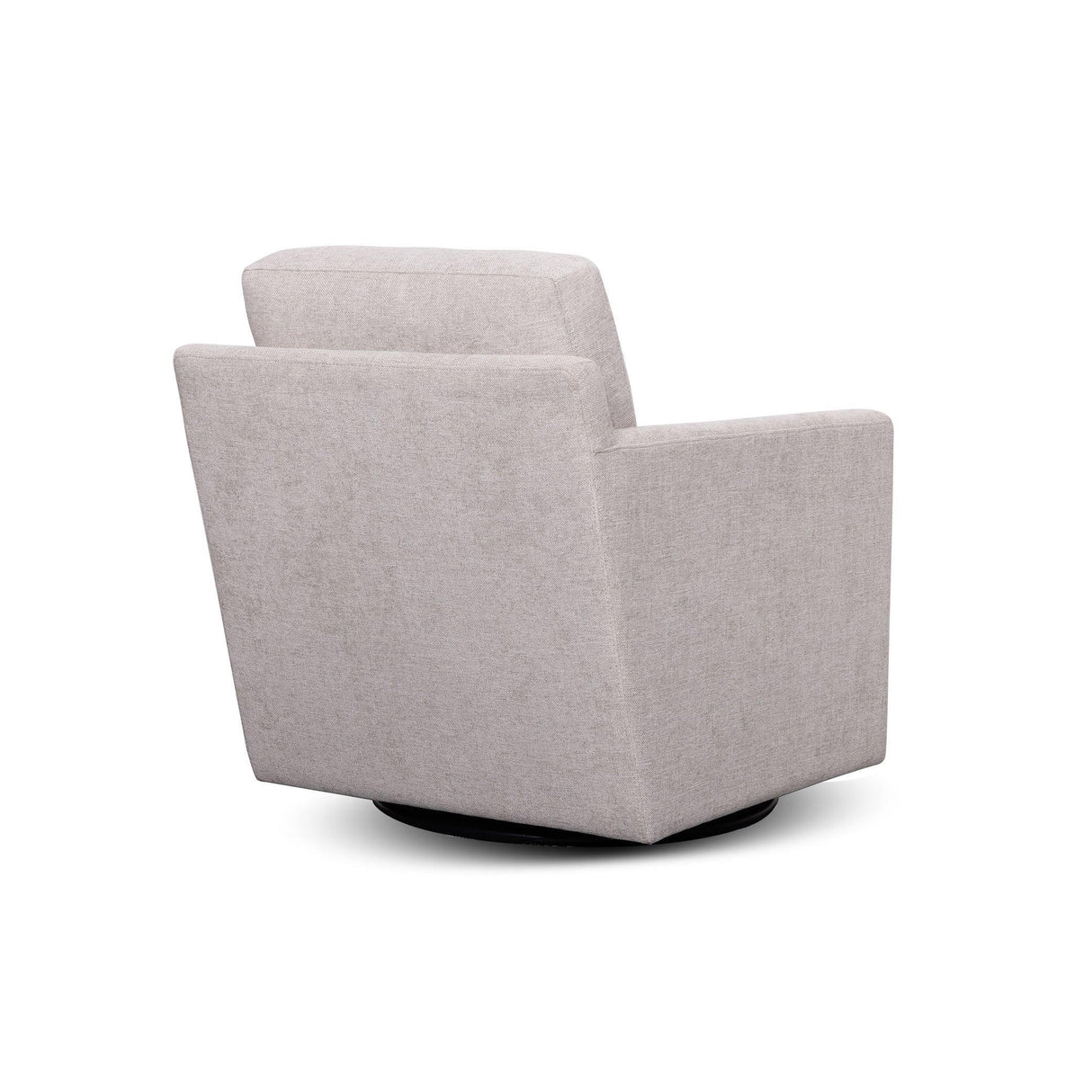 modern light gray swivel accent chair with square arms on white background