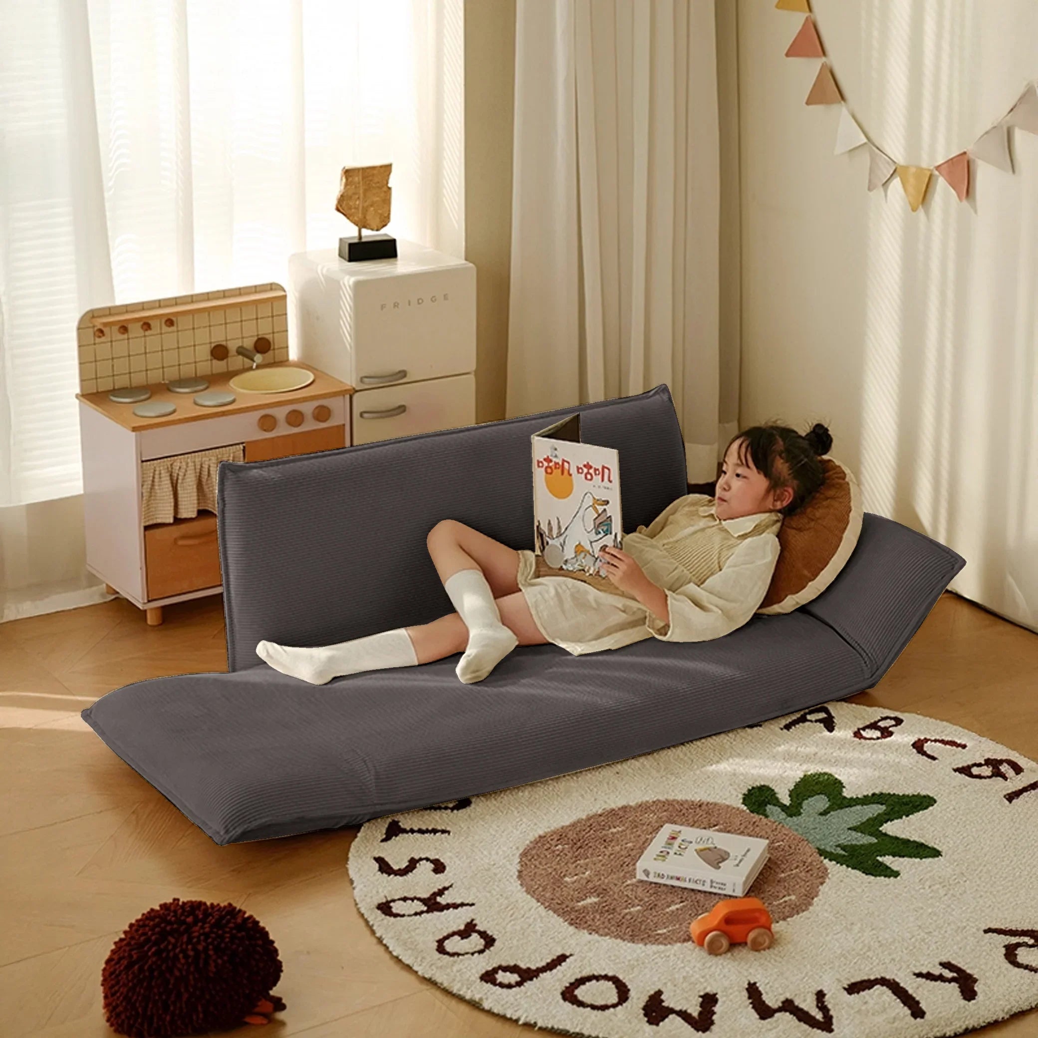 Buy Affordable Mesa Adjustable Comfy Lazy Floor Sofa - Grey in Dubai - UAE | Cheap Price Buy cheap and affordable sofas, chairs, lights, lamps, and home decor items online at factory wholesale prices in Dubai, Sharjah, Abu Dhabi, and across the UAE.