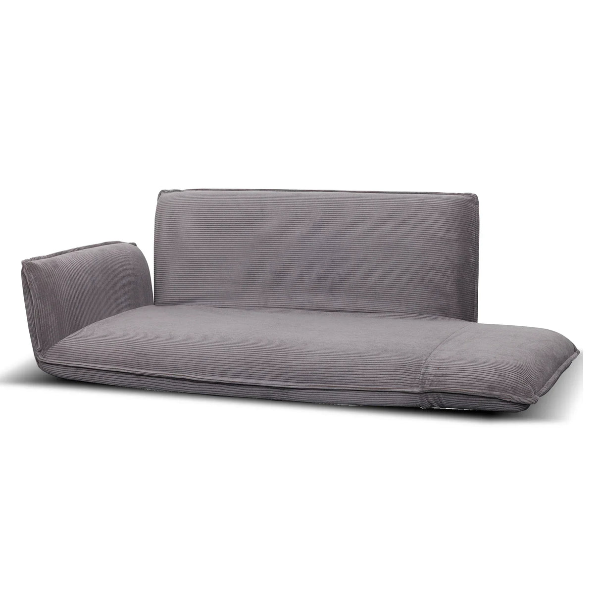 Modern grey corduroy floor sofa with low armrest and backrest, minimalist design