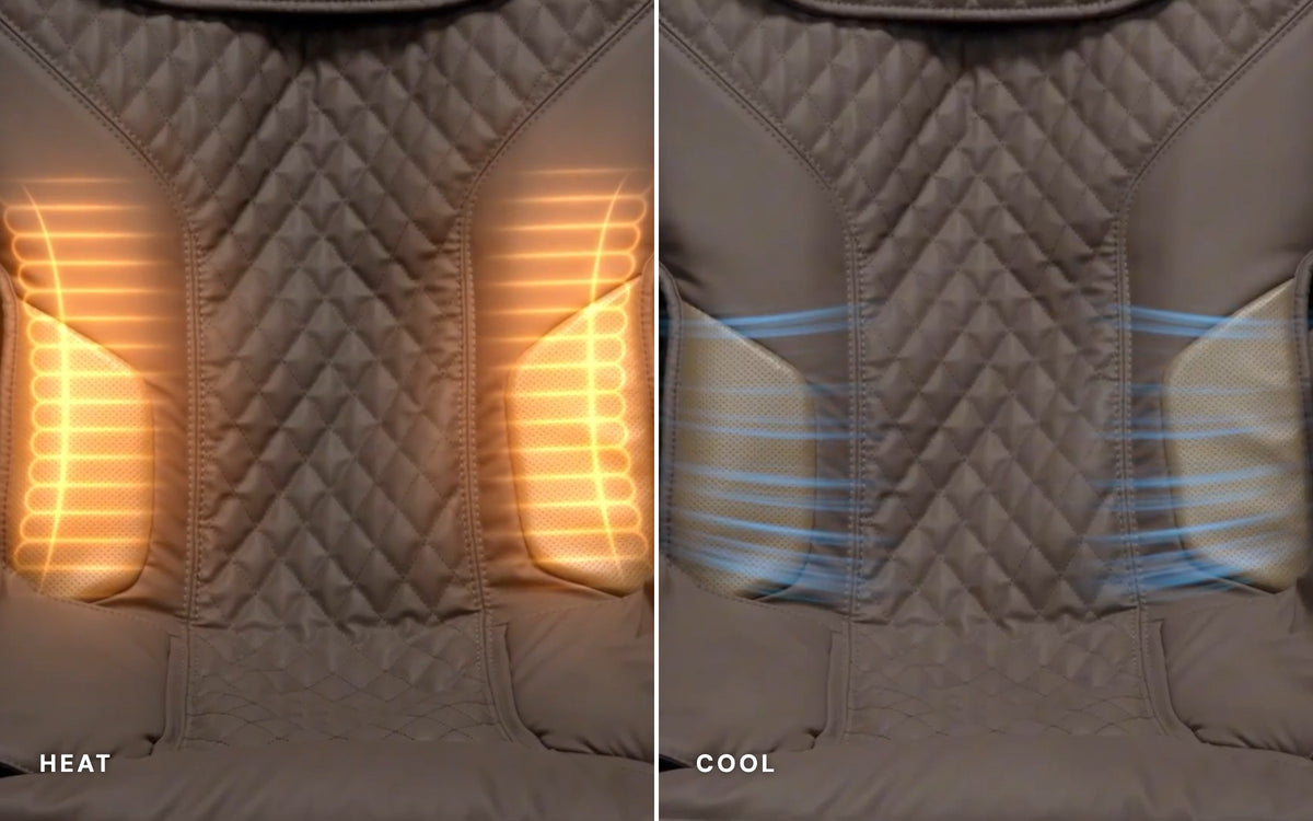 Shoulder heat pads glowing warm next to waist cooling air