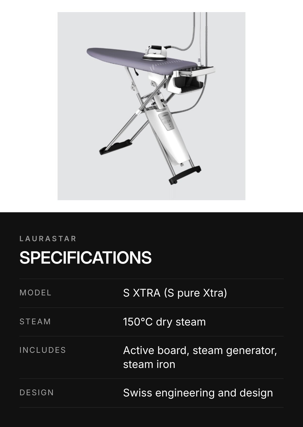 LAURASTAR S XTRA Steam Ironing System