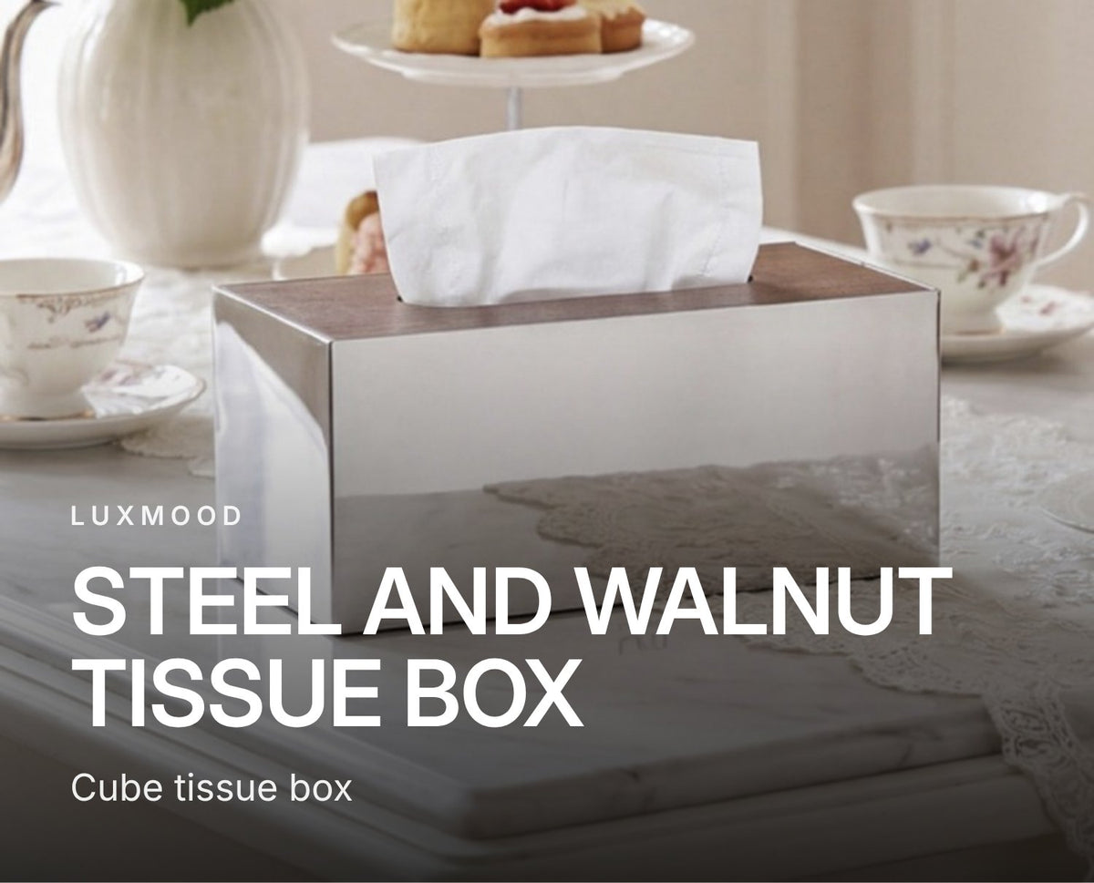 LUXMOOD Cube Tissue Box – Stainless Steel & Walnut