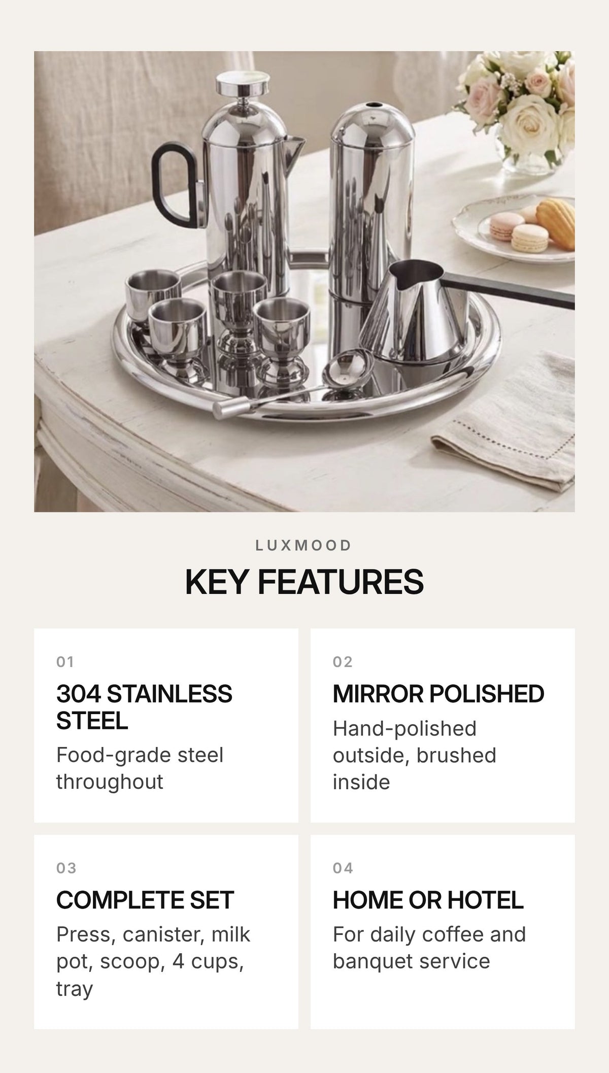 LUXMOOD Modern Stainless Steel Coffee Set