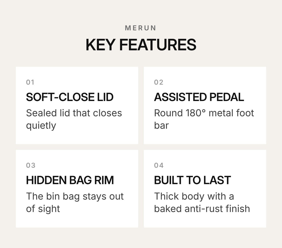 merun Stainless Steel Pedal Bin – 5L / 12L / 25L
