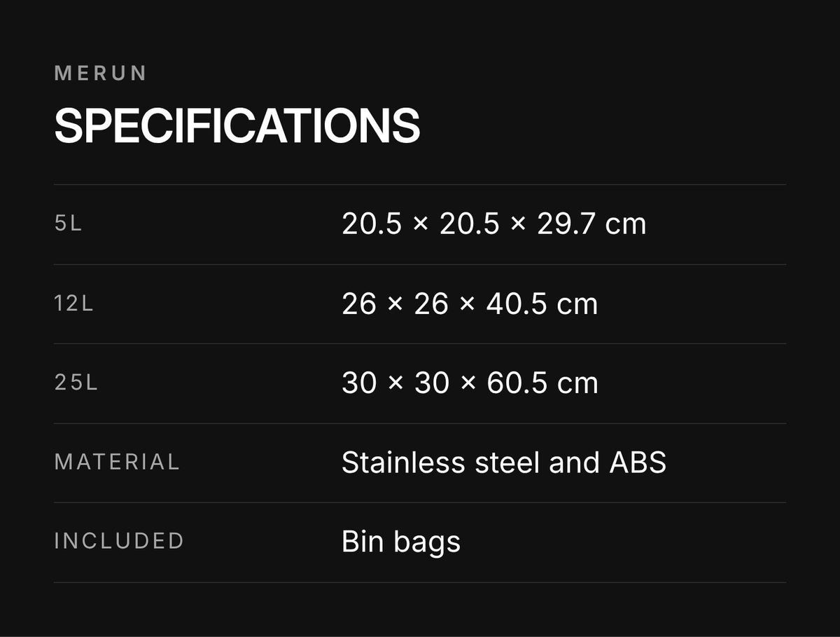 merun Stainless Steel Pedal Bin – 5L / 12L / 25L