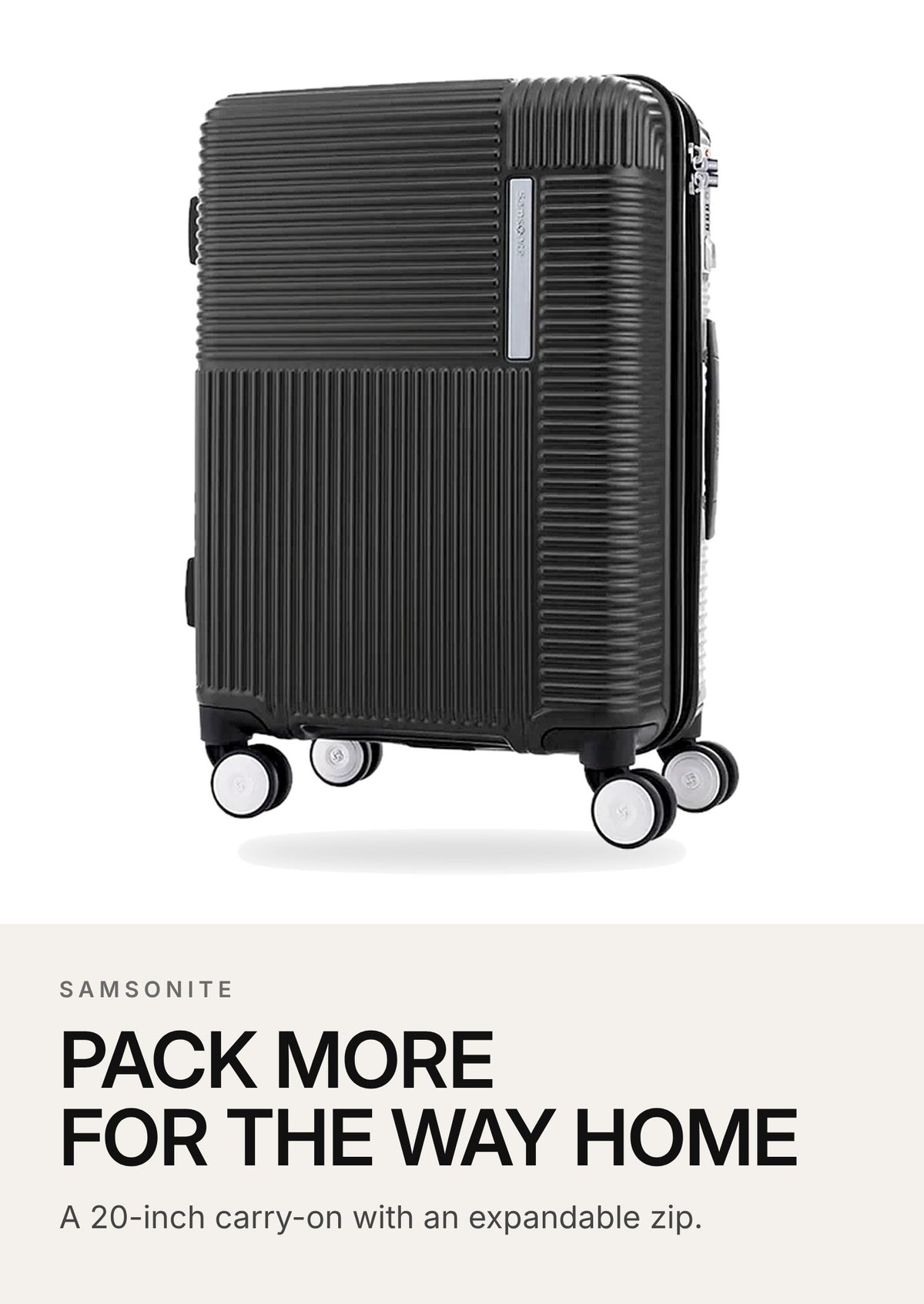 Samsonite DZ1 20-Inch Expandable Spinner Suitcase – Black – highlights: hero