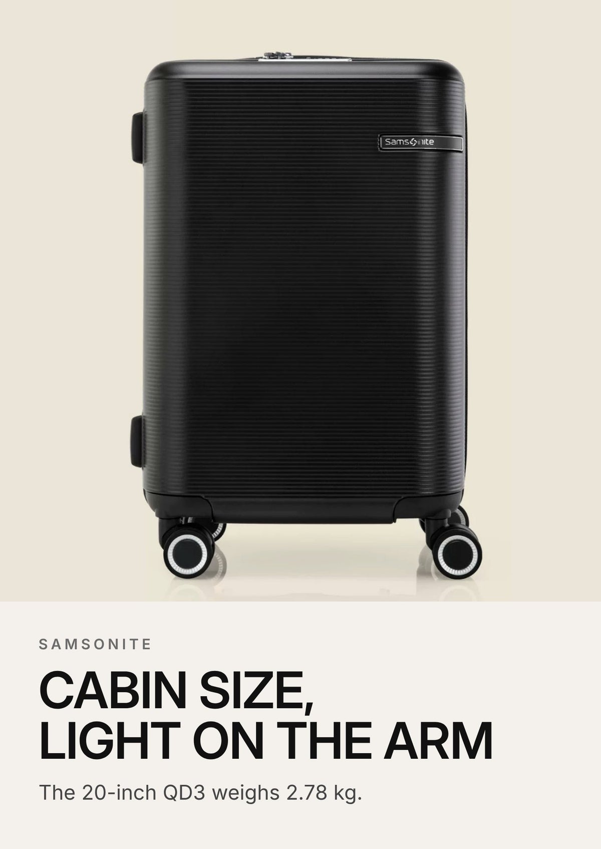 Samsonite QD3 20-Inch Spinner Suitcase – highlights: hero