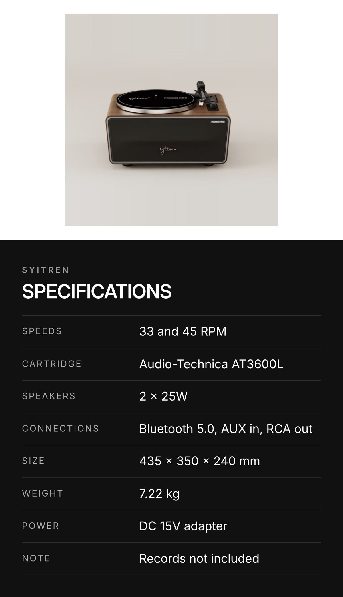 syitren PARON PRO Vinyl Record Player with Built-in Speakers