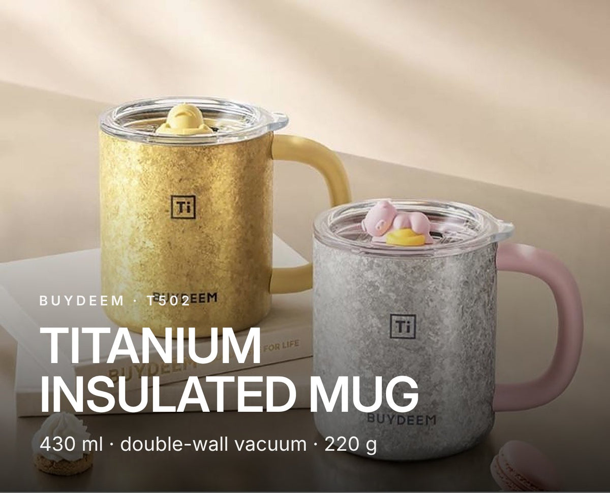 BUYDEEM T502 Pure Titanium Insulated Mug with Lid 430ml