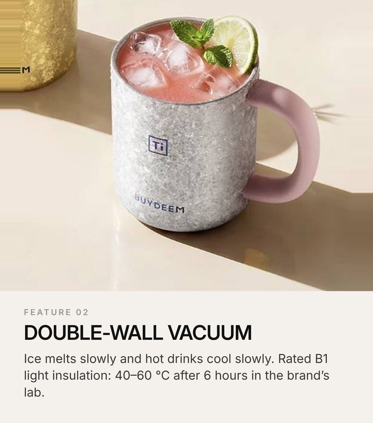 BUYDEEM T502 Pure Titanium Insulated Mug with Lid 430ml