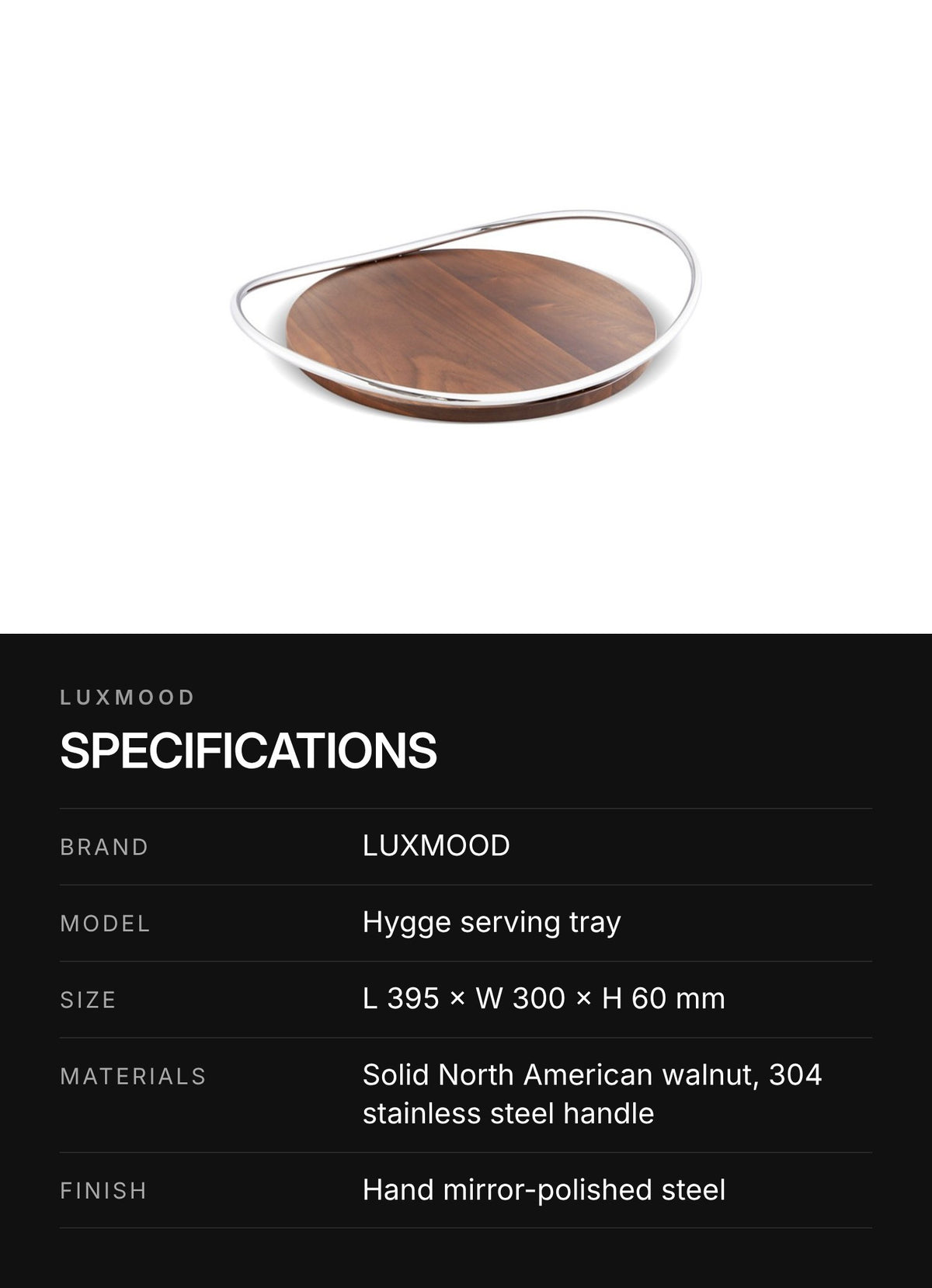 LUXMOOD Hygge Walnut & Stainless Steel Serving Tray