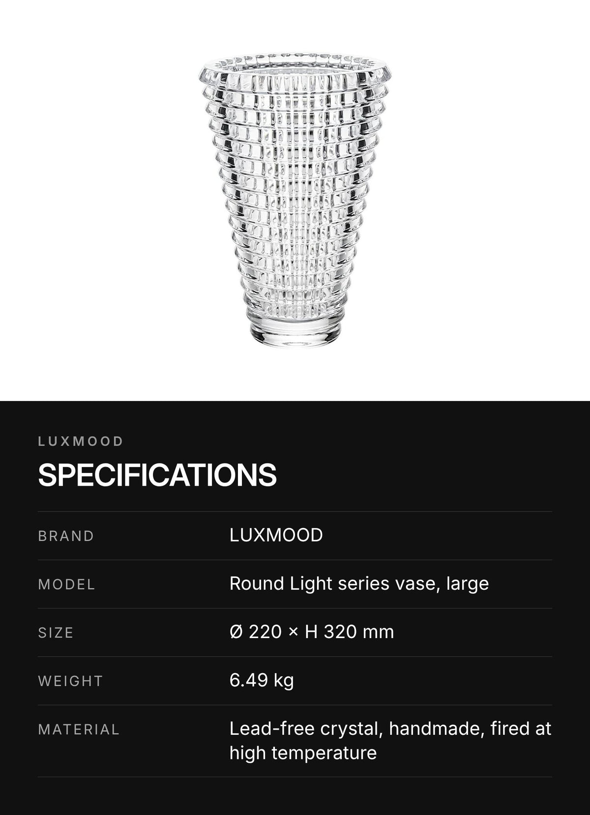 LUXMOOD Round Light Crystal Vase – Large