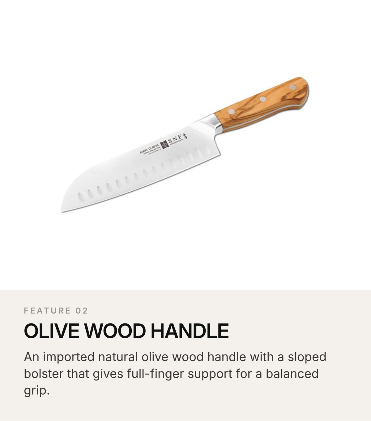SNF MS2 Avant Classic 7-Inch Santoku Knife – Olive Wood