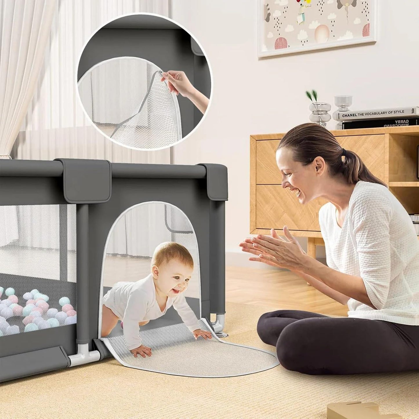 Indoor and Outdoor Baby Playpen with balls for Toddler -Dark Grey
