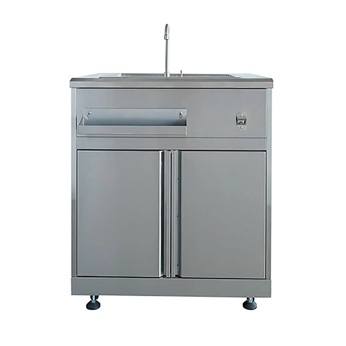 Stainless steel utility sink cabinet with faucet and double doors, commercial kitchen furniture