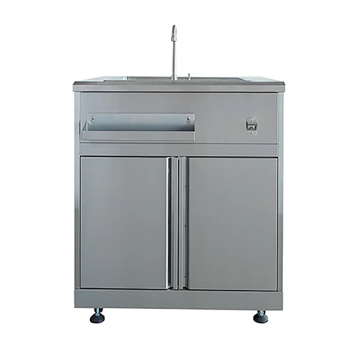 Stainless steel utility sink cabinet with faucet and double doors, commercial kitchen furniture