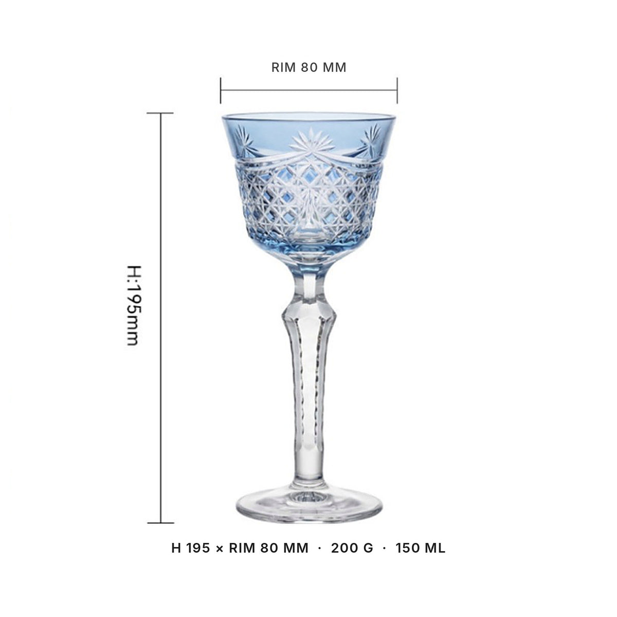 LUXMOOD Rhombus Cut Crystal Champagne Glass 150ml – dimensions