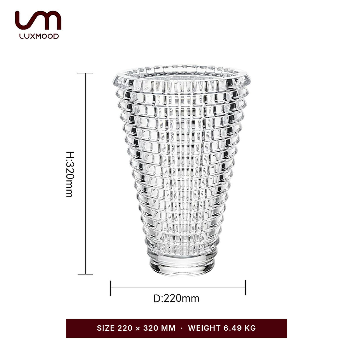 LUXMOOD Round Light Crystal Vase – Large – dimensions