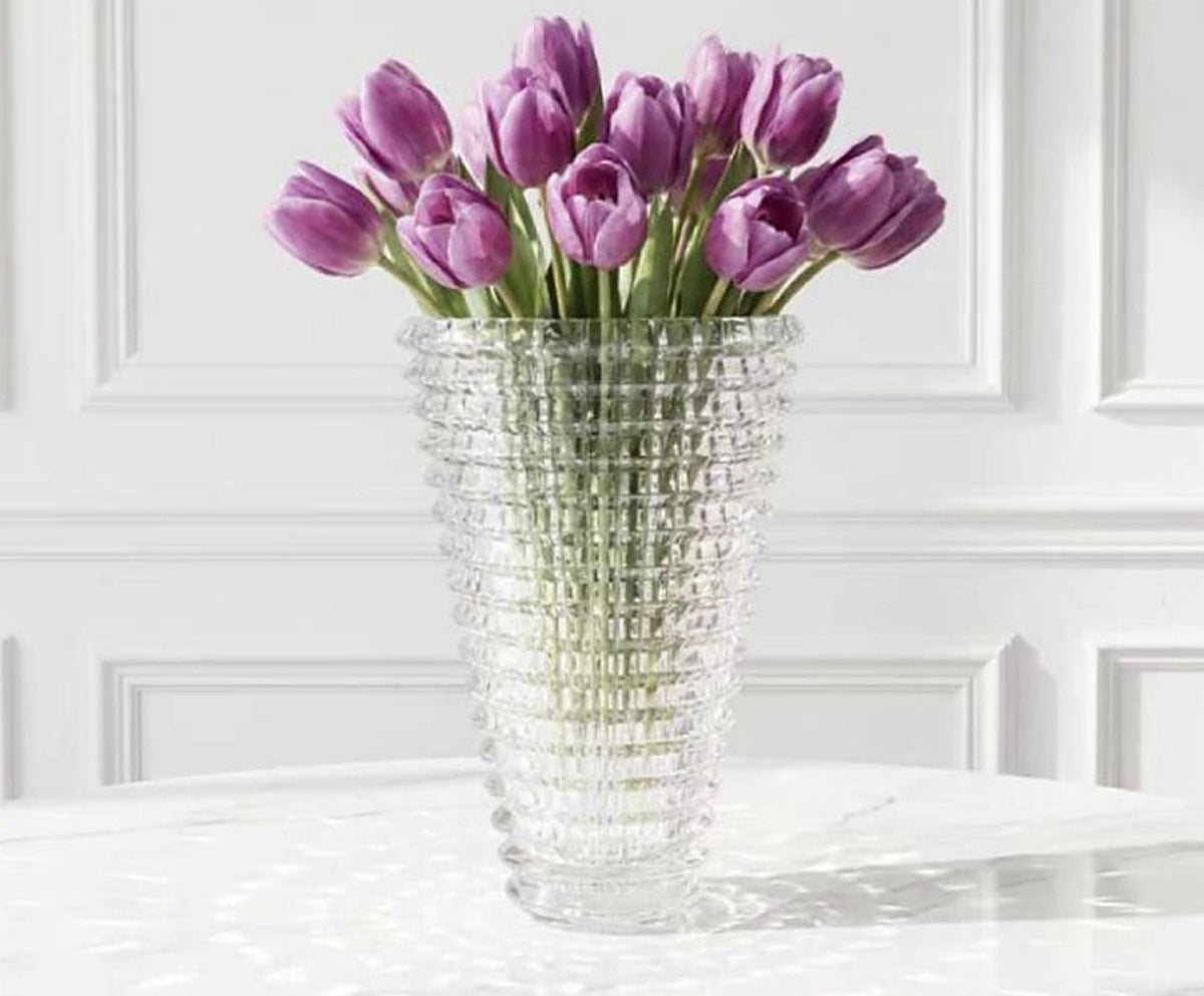 LUXMOOD Round Light Crystal Vase – Large – with tulips