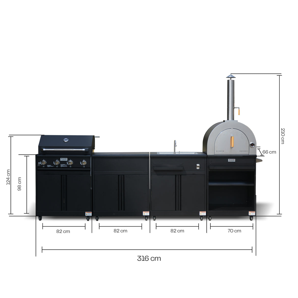 Thor Kitchen 4-Piece Modular Outdoor Kitchen Island - Black