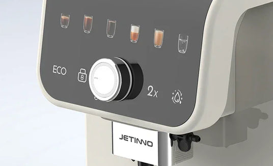 Close-up of Jetino coffee machine control panel with various coffee drink icons and a central dial