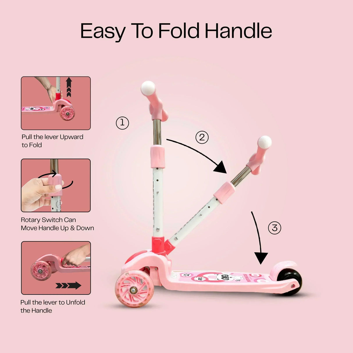 Buy Affordable Kids' Scooter with LED Lights and 3-Level Height Adjustment - Pink in Dubai - UAE | Cheap Price