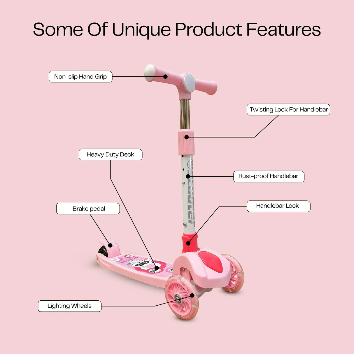 Buy Affordable Kids' Scooter with LED Lights and 3-Level Height Adjustment - Pink in Dubai - UAE | Cheap Price