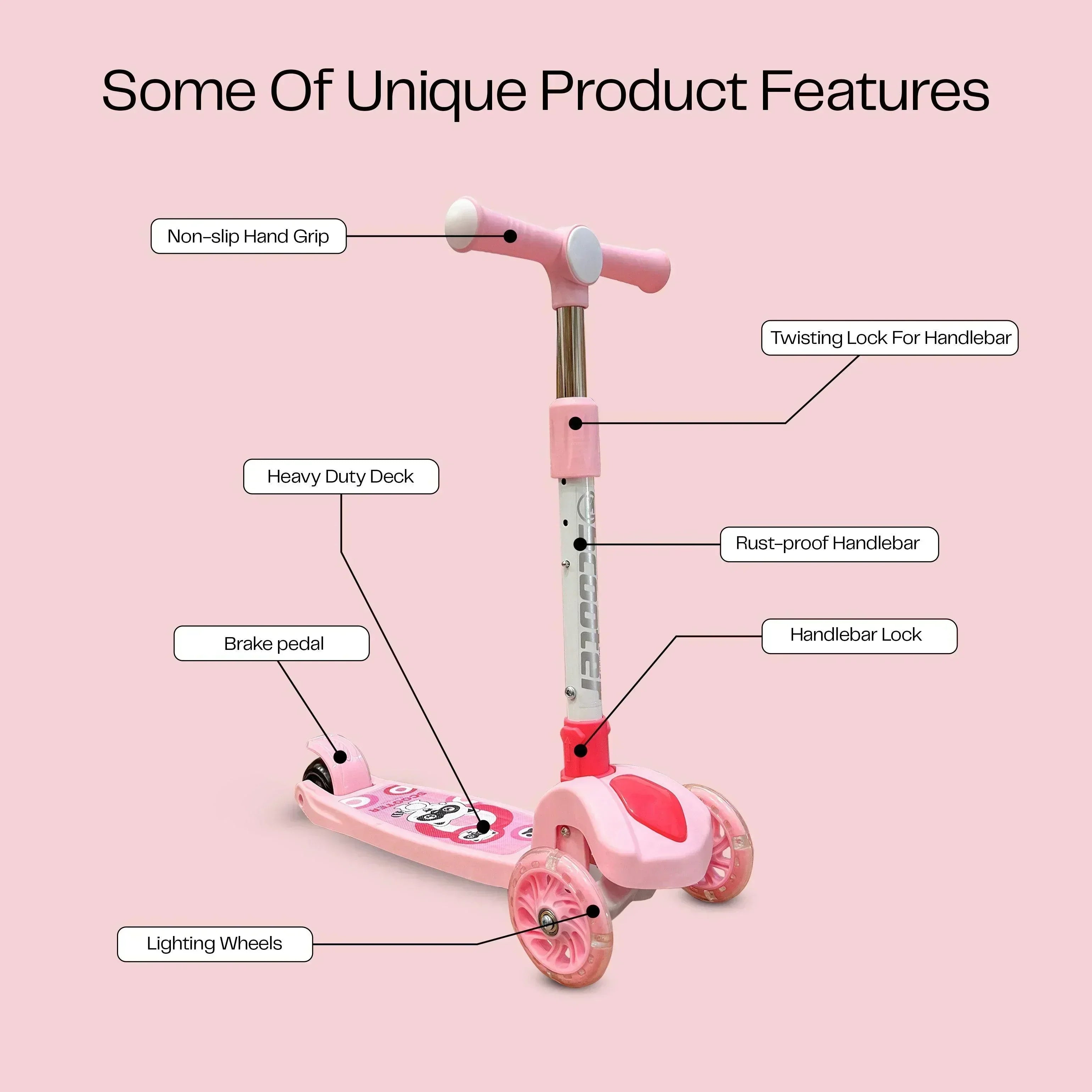 Buy Affordable Kids' Scooter with LED Lights and 3-Level Height Adjustment - Pink in Dubai - UAE | Cheap Price