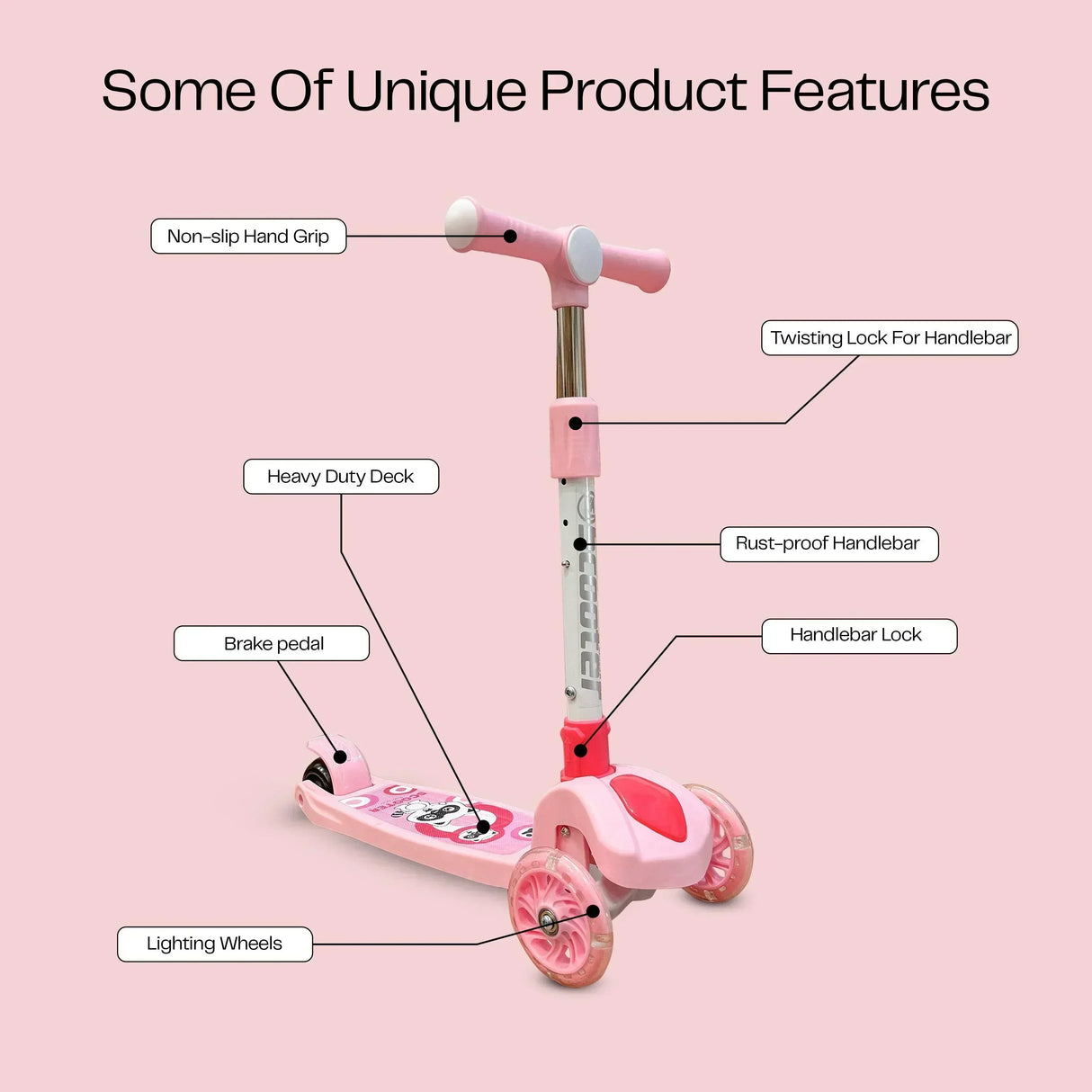 Buy Affordable Kids' Scooter with LED Lights and 3-Level Height Adjustment - Pink in Dubai - UAE | Cheap Price