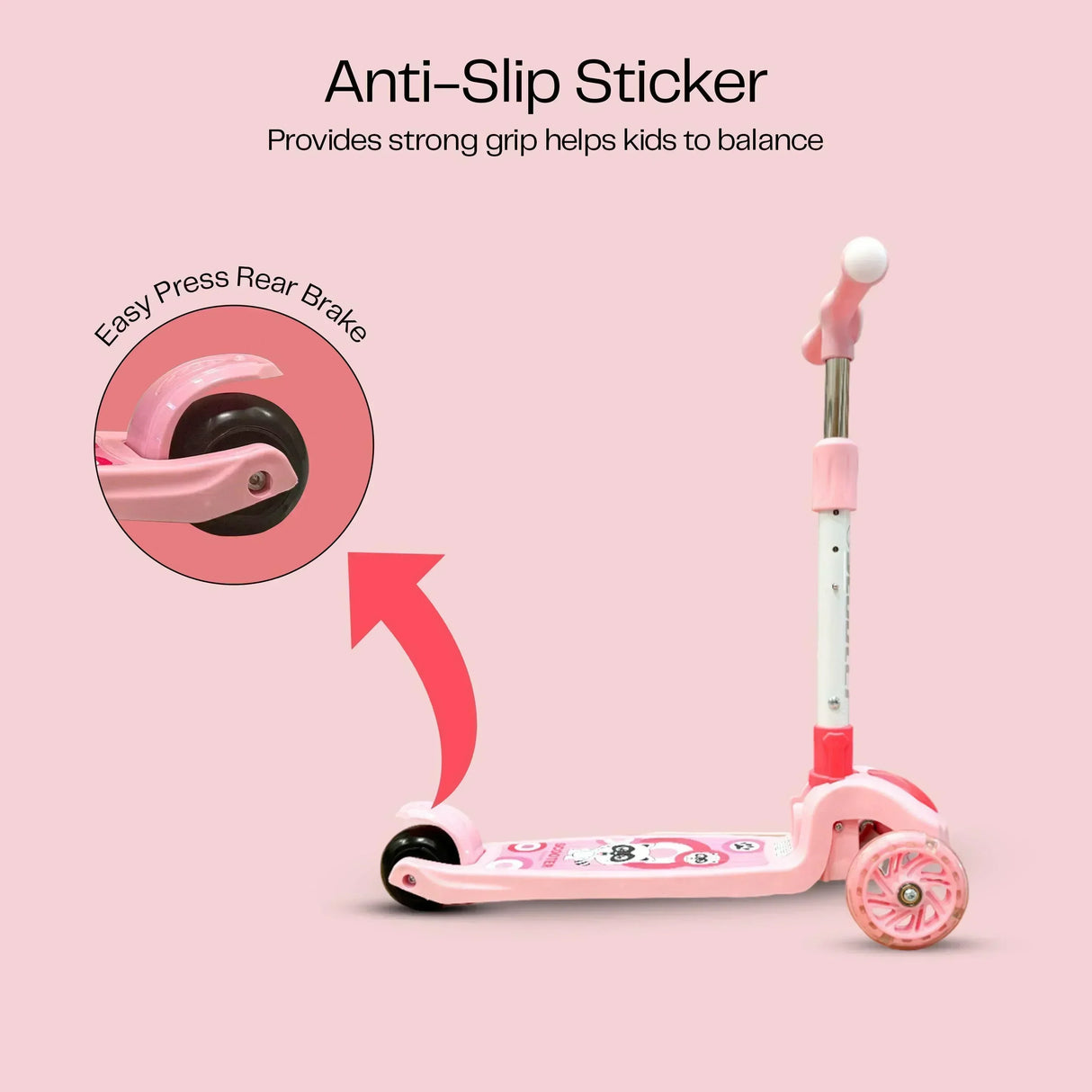 Buy Affordable Kids' Scooter with LED Lights and 3-Level Height Adjustment - Pink in Dubai - UAE | Cheap Price