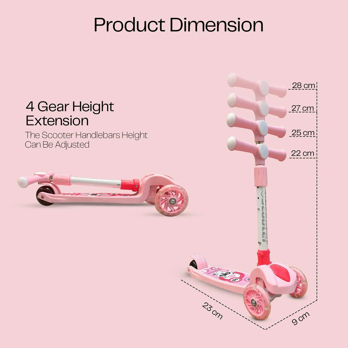 Buy Affordable Kids' Scooter with LED Lights and 3-Level Height Adjustment - Pink in Dubai - UAE | Cheap Price
