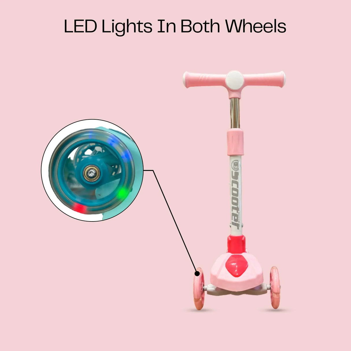 Buy Affordable Kids' Scooter with LED Lights and 3-Level Height Adjustment - Pink in Dubai - UAE | Cheap Price