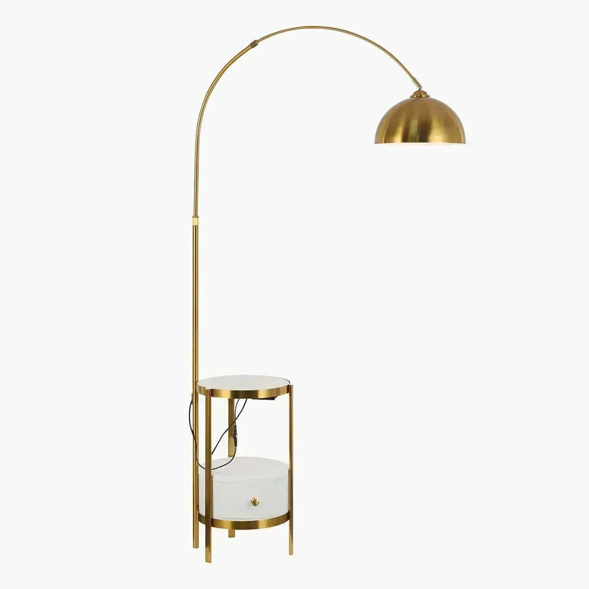 Buy Affordable Sleek Fusion Arched Metal and Marble Floor Lamp with Integrated Side Table in Dubai - UAE | Cheap Price
