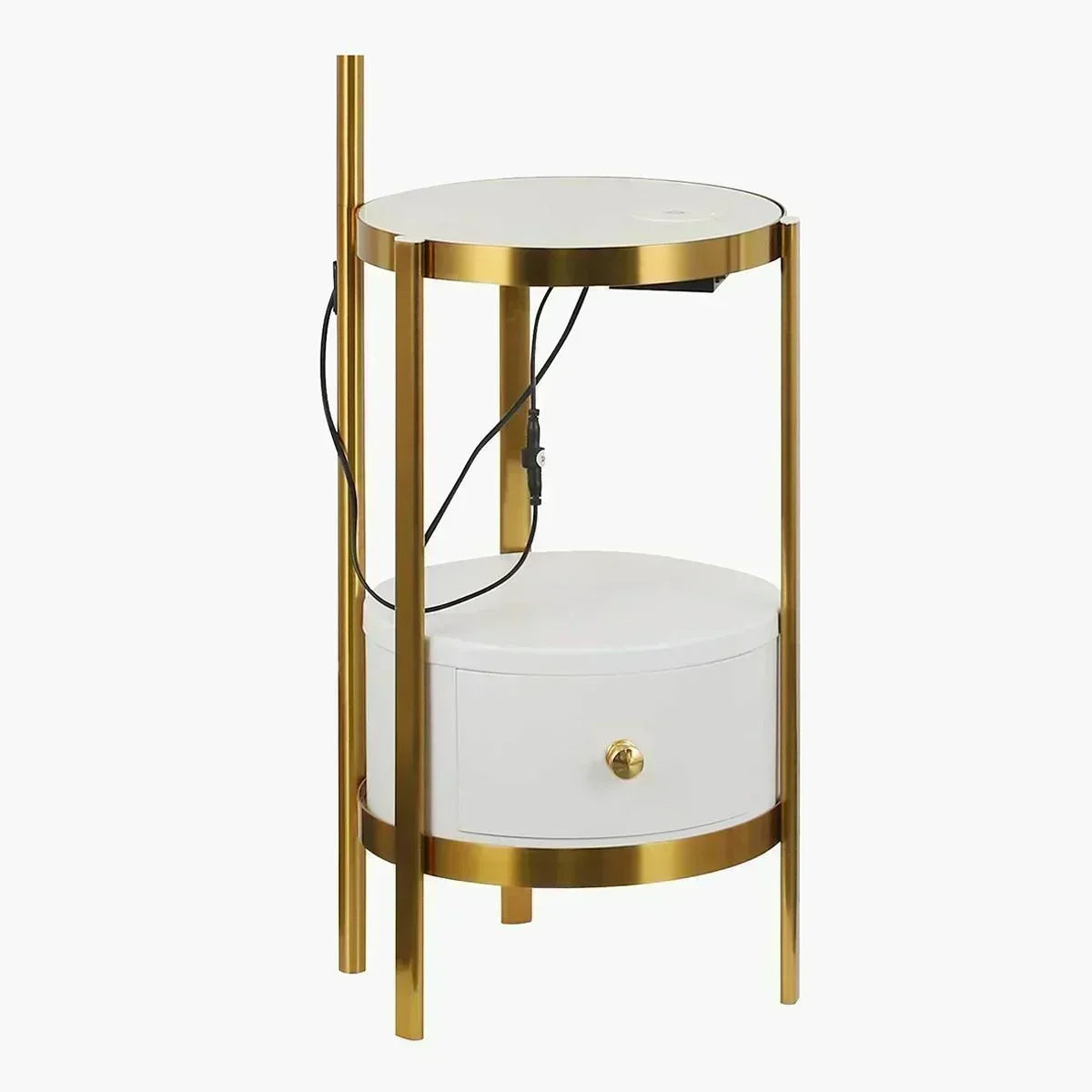 Buy Affordable Sleek Fusion Arched Metal and Marble Floor Lamp with Integrated Side Table in Dubai - UAE | Cheap Price