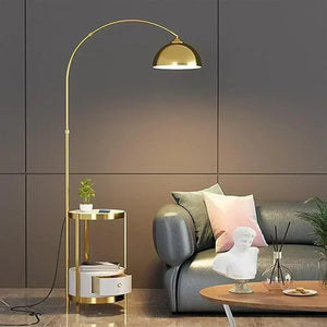 Buy Affordable Sleek Fusion Arched Metal and Marble Floor Lamp with Integrated Side Table in Dubai - UAE | Cheap Price