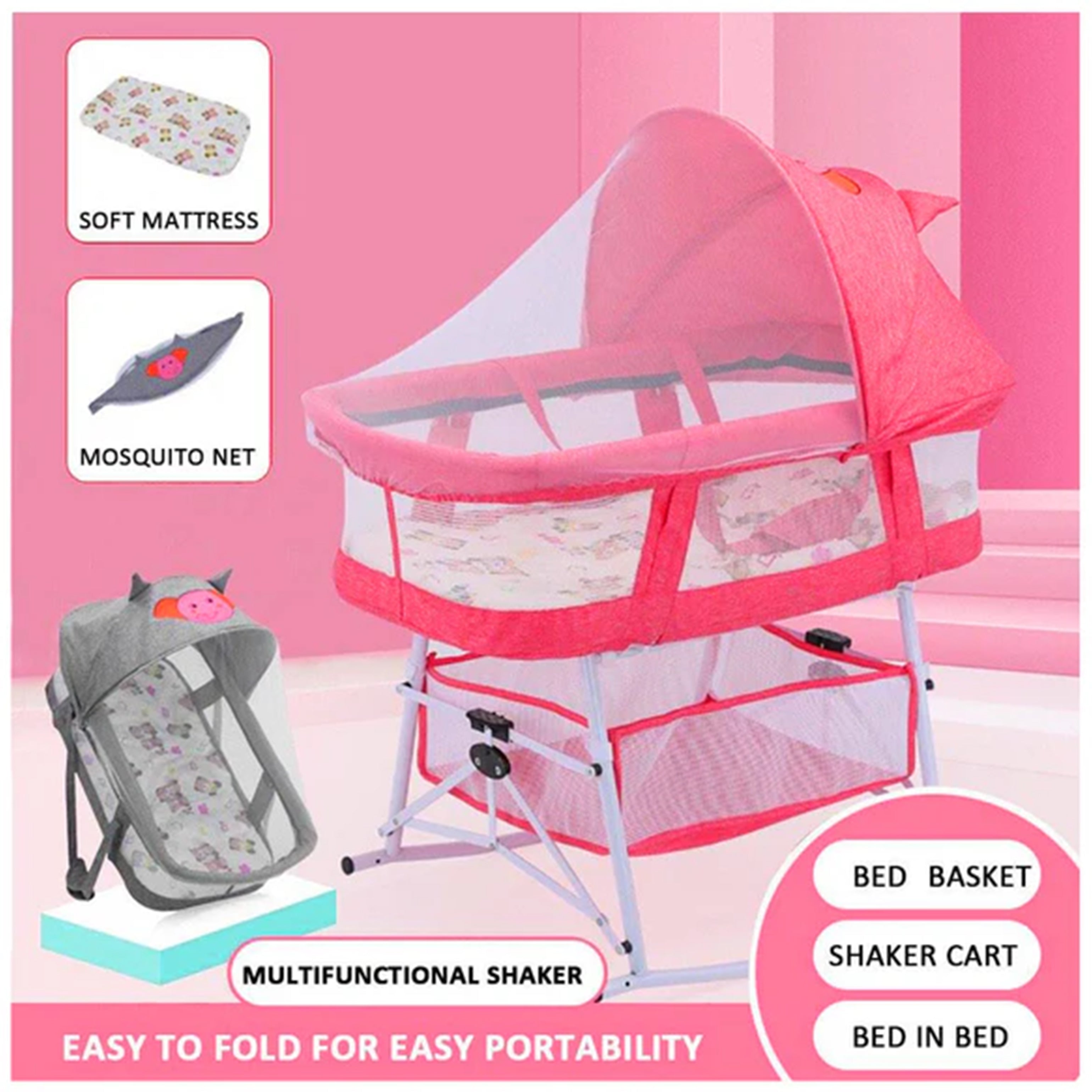 3 in 1 Portable Baby Sleeper Rocking Cradle Bed - HOCC