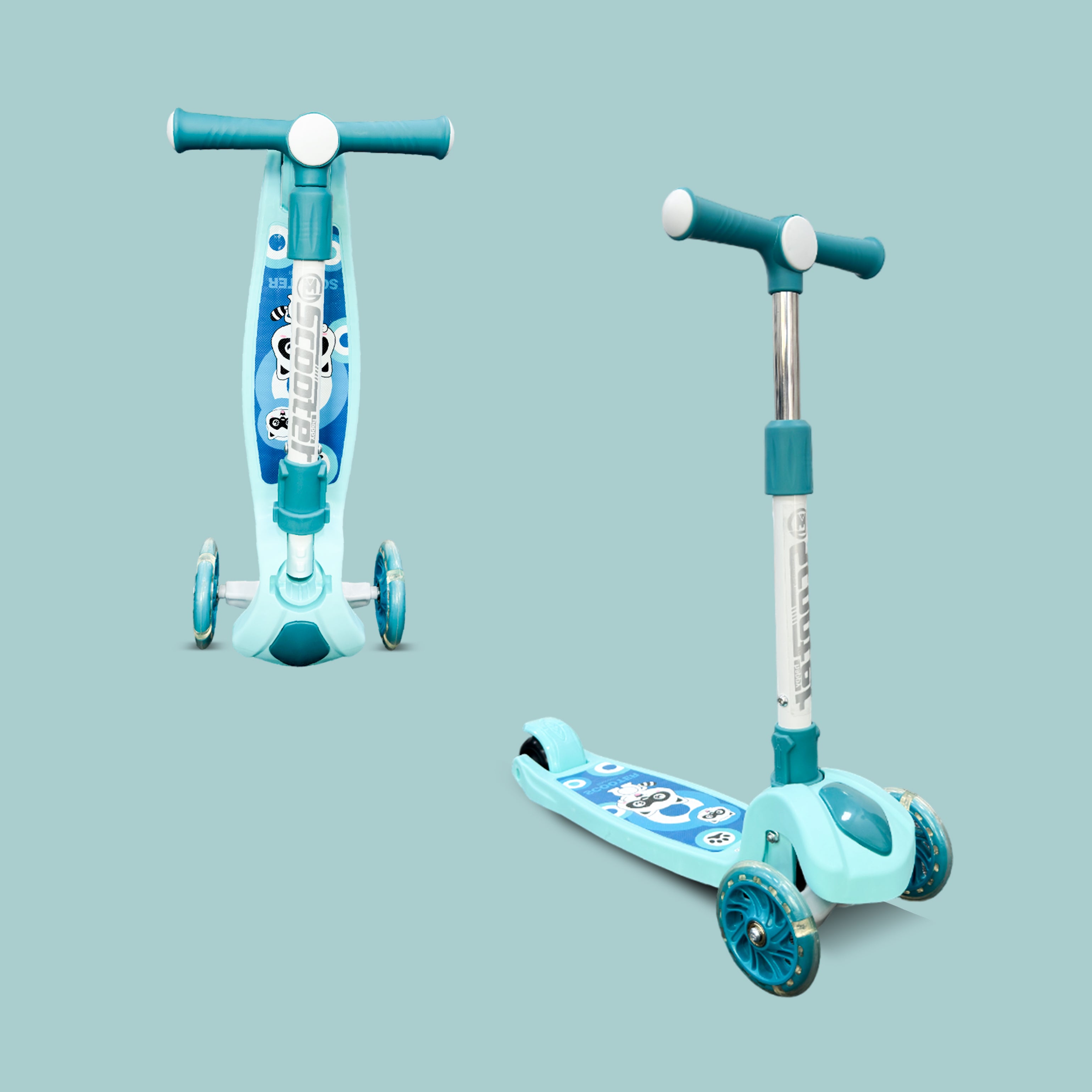 Kids' Scooter with LED Lights and 3-Level Height Adjustment - Blue - HOCC