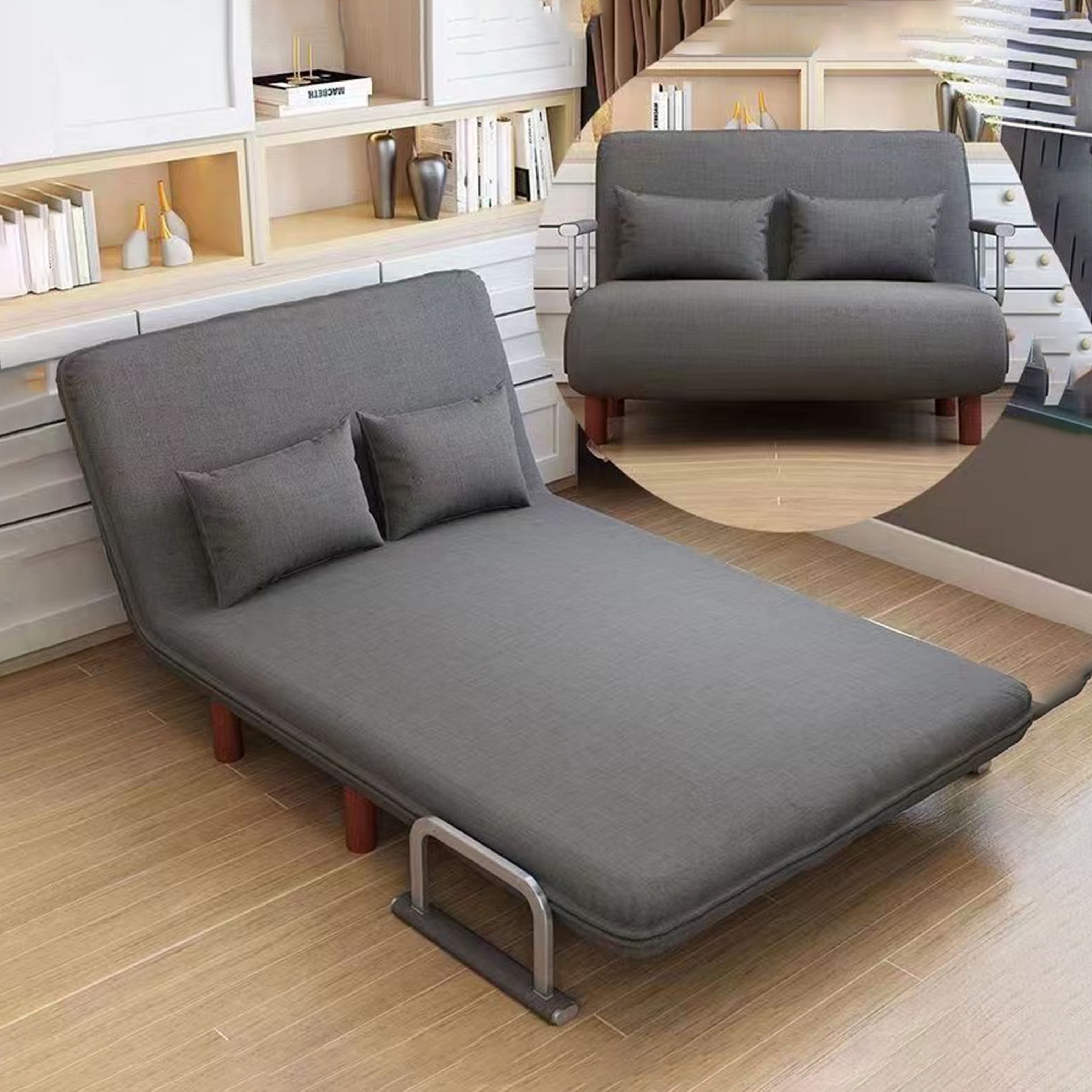 2-Seater Convertible Sofa Bed (Grey) - HOCC