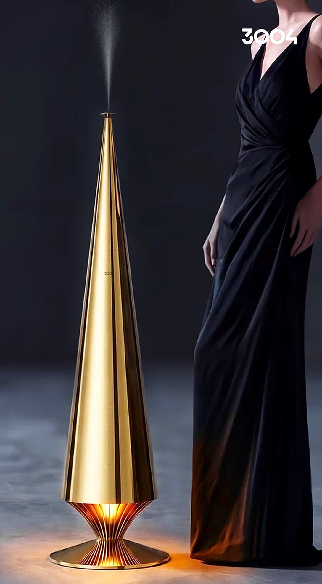 3004 A8L mirror-gold floor-standing aroma diffuser misting in a luxury interior