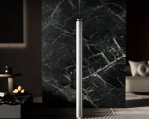 3004 V900L Floor-Standing Aroma Diffuser – Frosted Silver – diffuser misting in front of dark marble panel